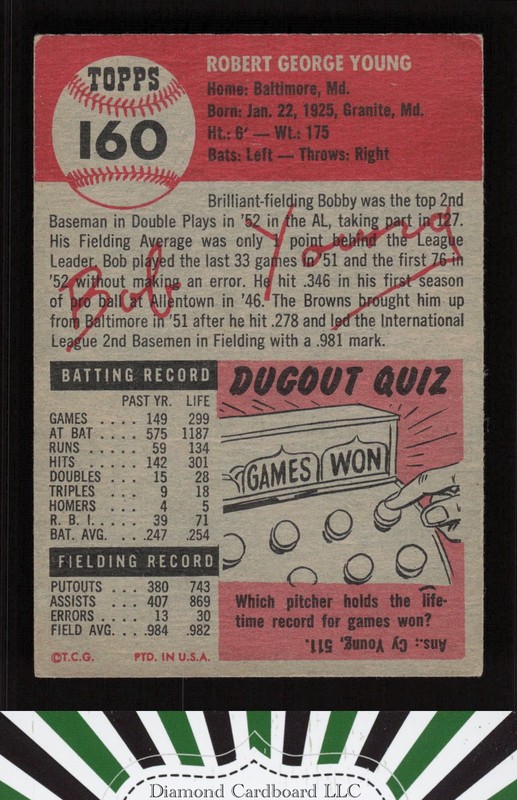 1953 Topps #160 Bobby Young : Bio uses black text GD [CENTERED] d, back