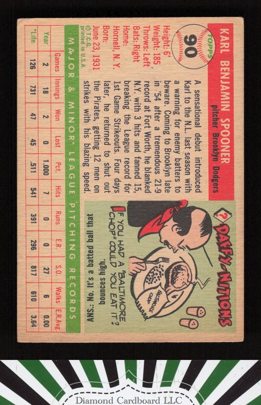 1955 Topps #90 Karl Spooner VGEX [CENTERED] h, back