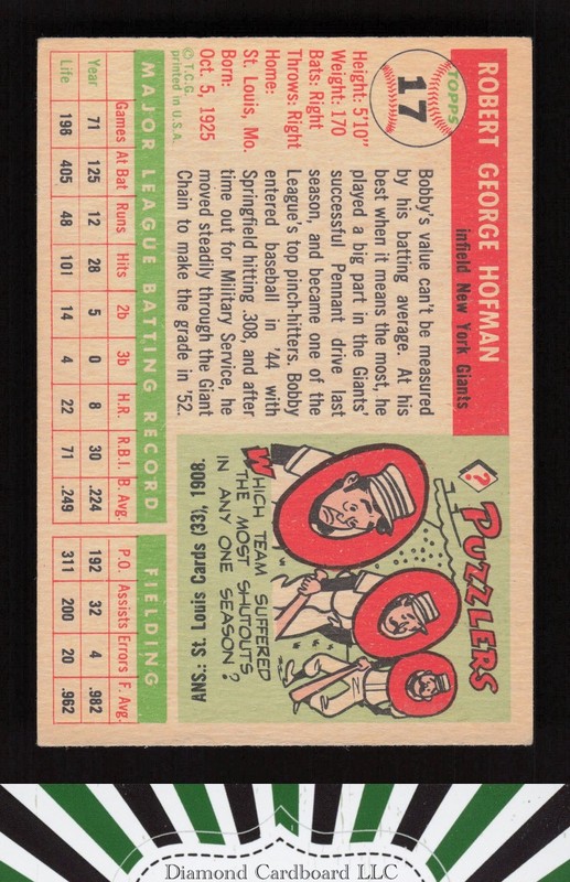 1955 Topps #17 Bobby Hofman VGEX i, back