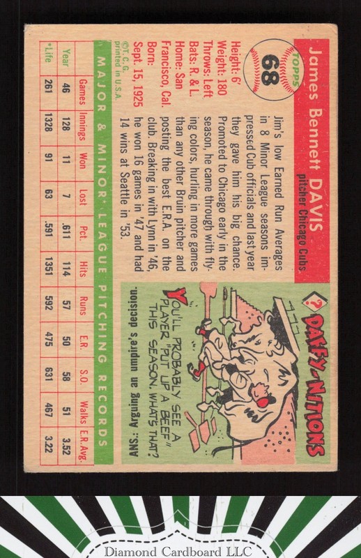 1955 Topps #68 Jim Davis VGEX i, back