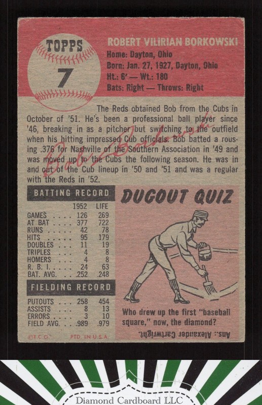 1953 Topps #7 Bob Borkowski VGEX g, back