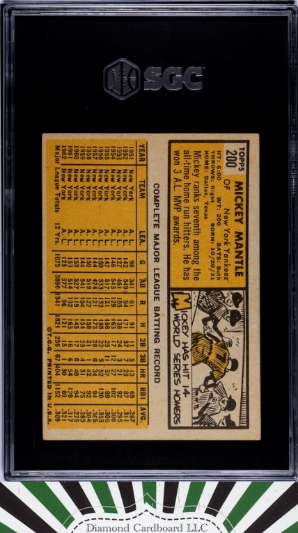 1963 Topps #200 Mickey Mantle SGC 4.5, back
