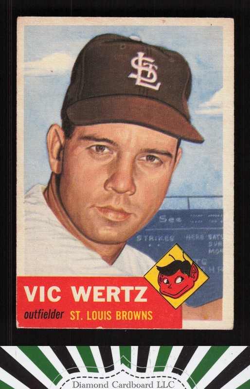 1953 Topps #142 Vic Wertz : Bio uses white text PR (VGEX but pinhole) d, front