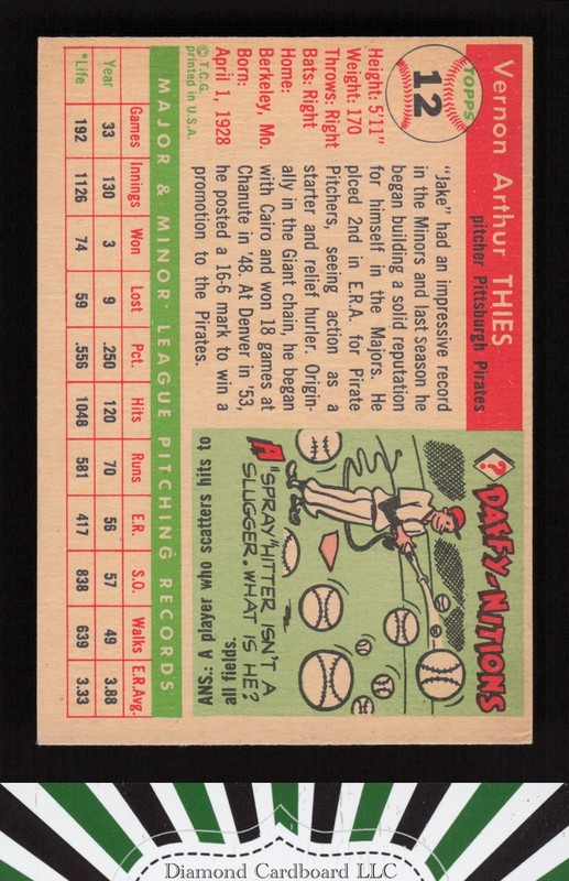 1955 Topps #12 Jake Thies VGEX k, back