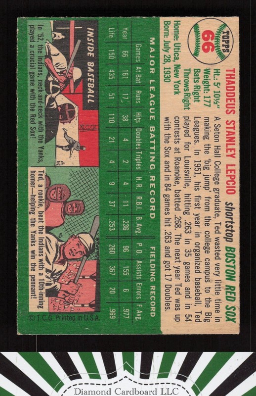 1954 Topps #66 Ted Lepcio VGEX j, back