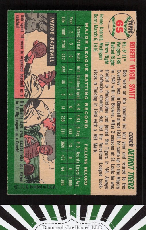 1954 Topps #65 Bob Swift VGEX j, back