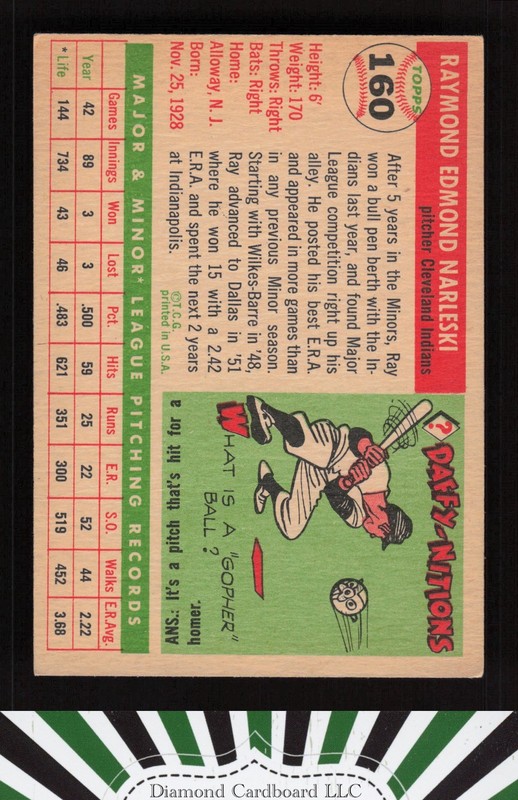 1955 Topps #160 Ray Narleski EX f, back
