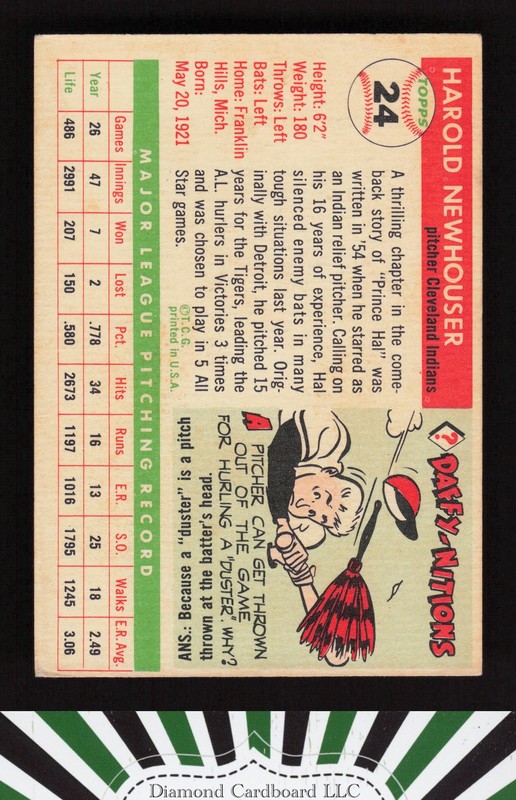 1955 Topps #24 Hal Newhouser VGEX g, back