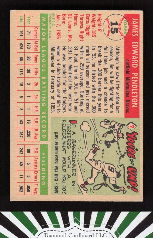 1955 Topps #15 Jim Pendleton VGEX f, back