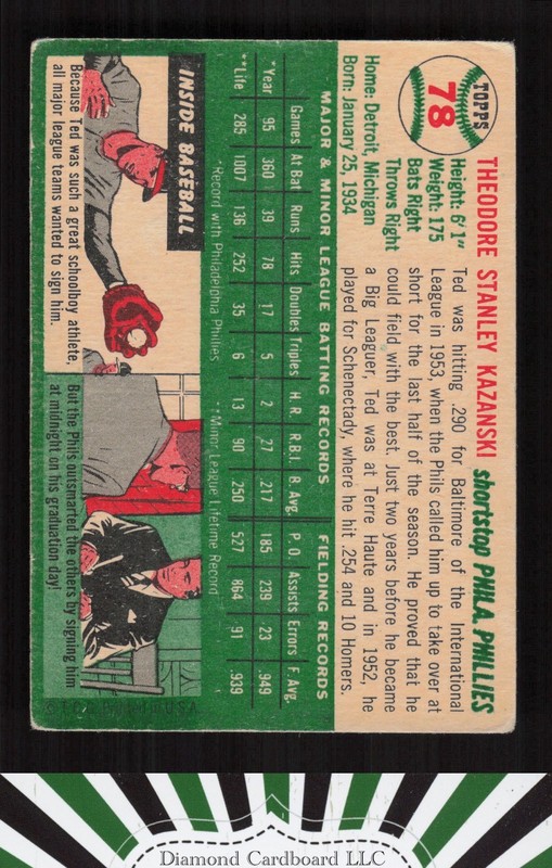 1954 Topps #78 Ted Kazanski VG n, back