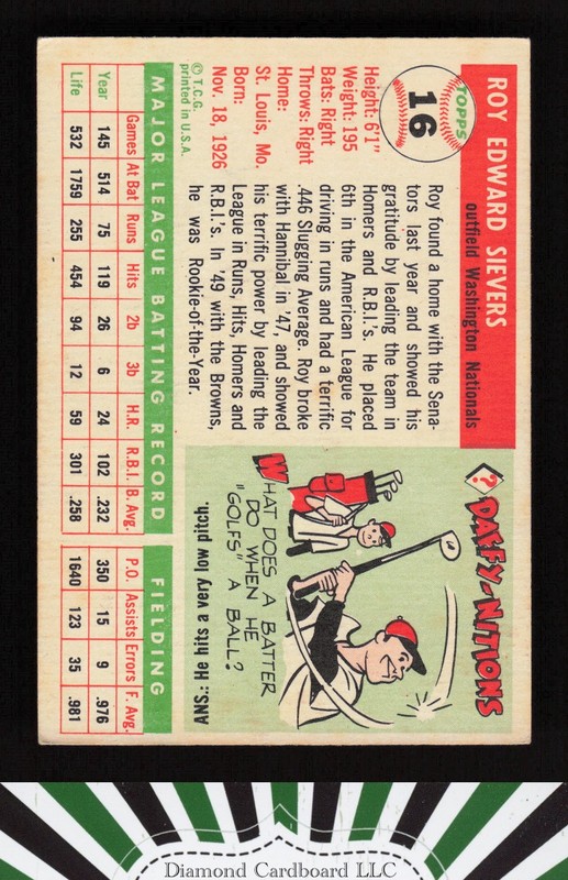 1955 Topps #16 Roy Sievers VGEX h, back
