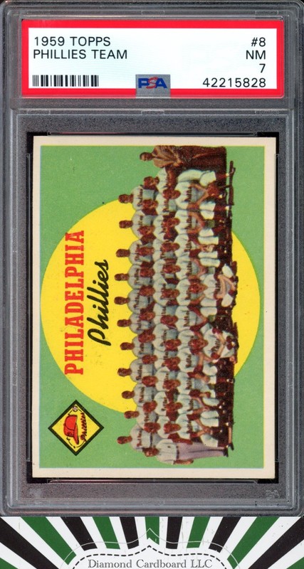 1959 Topps #8 Phillies Team Card / First Series Checklist PSA 7, front