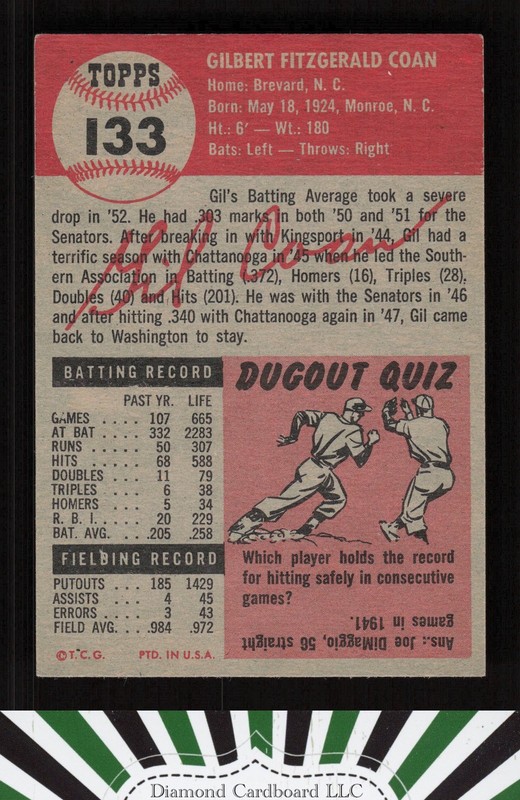 1953 Topps #133 Gil Coan : Bio uses white text EX+ d, back