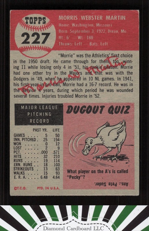 1953 Topps #227 Morris Martin VGEX+ [GOOD CENTERING] e, back