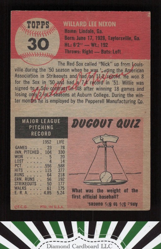1953 Topps #30 Willard Nixon VG i, back