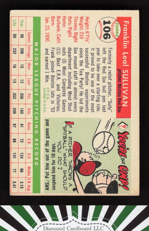 1955 Topps #106 Frank Sullivan VG (MC) d, back