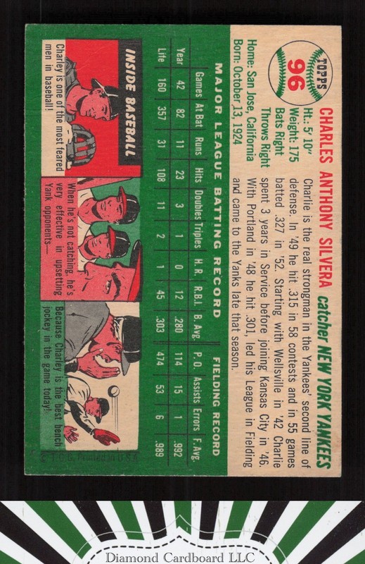 1954 Topps #96 Charlie Silvera VG e, back