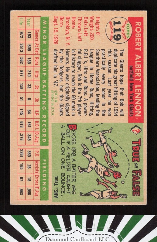 1955 Topps #119 Bob Lennon VG l, back