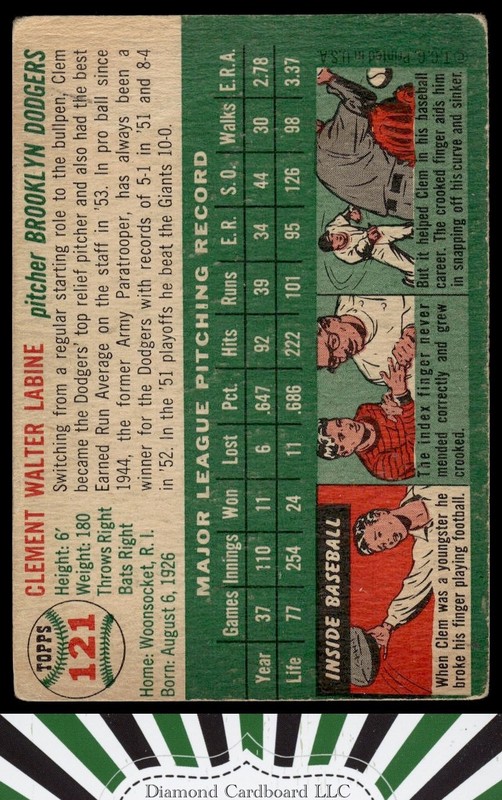 1954 Topps #121 Clem Labine GD c, back