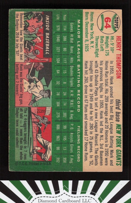 1954 Topps #64 Hank Thompson VG b, back