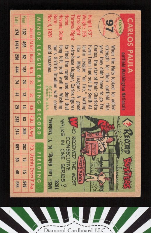 1955 Topps #97 Carlos Paula VG+ f, back