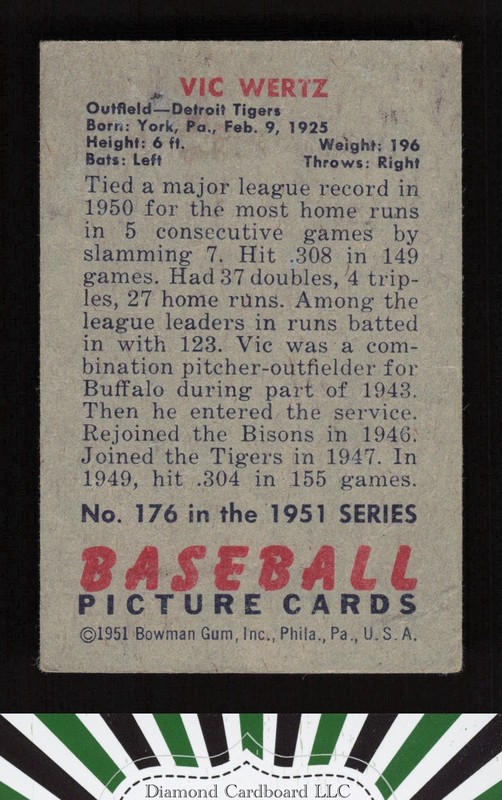 1951 Bowman #176 Vic Wertz GD+, back
