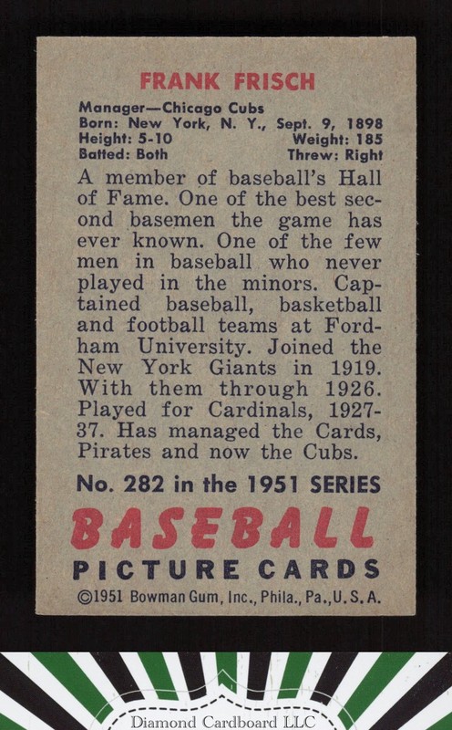 1951 Bowman #282 Frank Frisch NM a, back