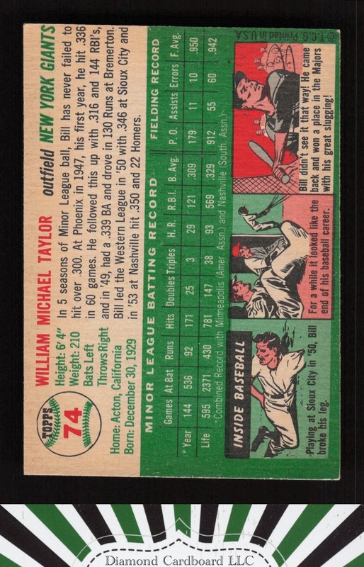 1954 Topps #74 Bill Taylor VGEX+ g, back