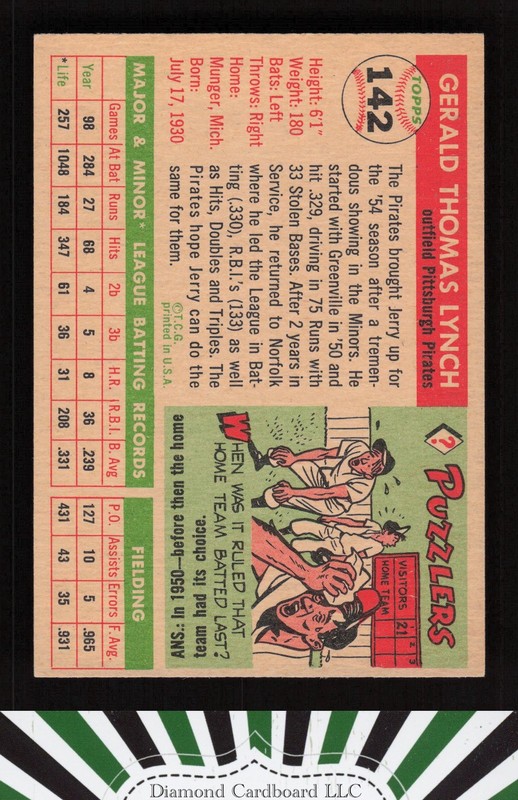 1955 Topps #142 Jerry Lynch VGEX+ h, back