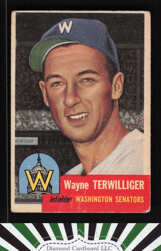 1953 Topps #159 Wayne Terwilliger : Bio uses white text FR a, front