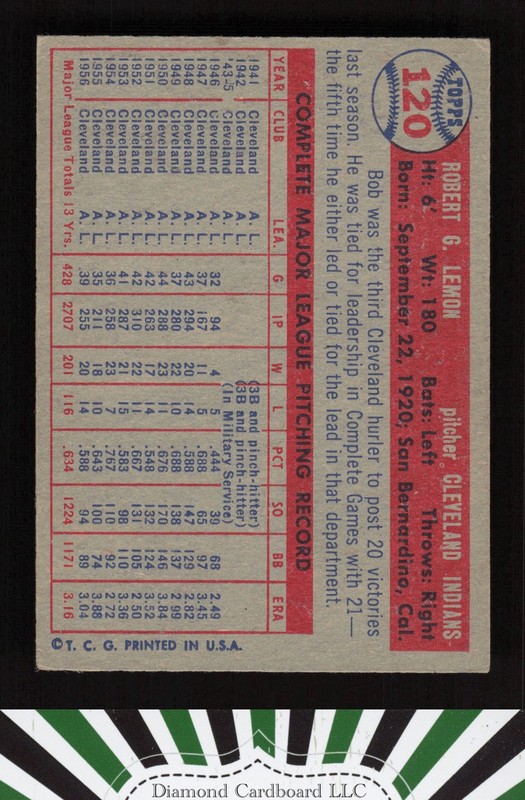 1957 Topps #120 Bob Lemon VGEX c, back