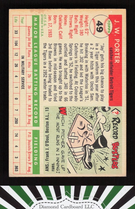 1955 Topps #49 J.W. Porter VGEX b, back