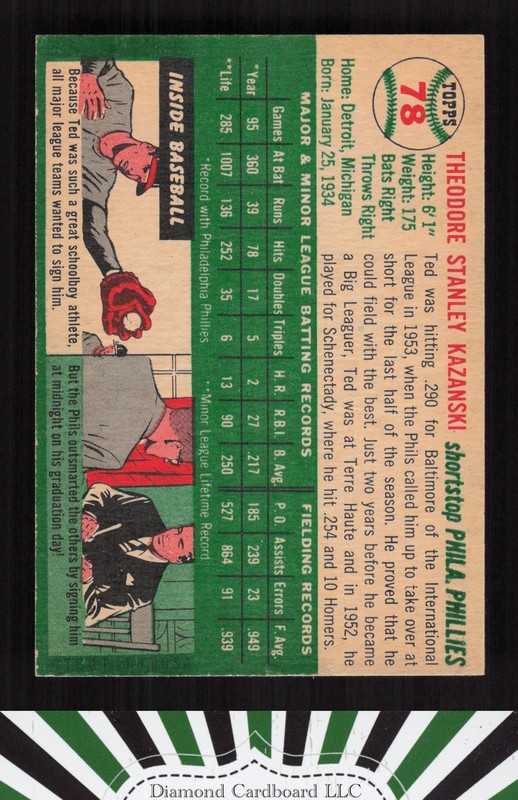 1954 Topps #78 Ted Kazanski NM h, back