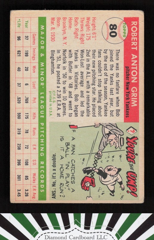 1955 Topps #80 Bob Grim GD a, back