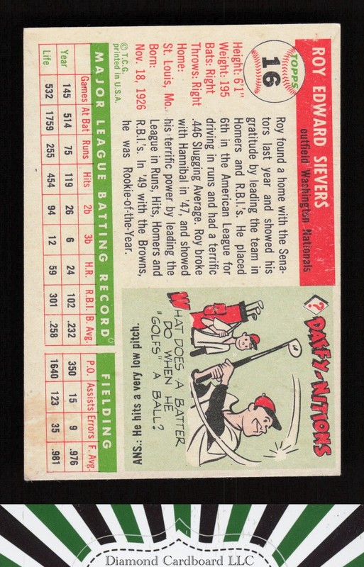 1955 Topps #16 Roy Sievers VGEX c, back