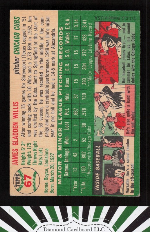 1954 Topps #67 Jim Willis VGEX i, back