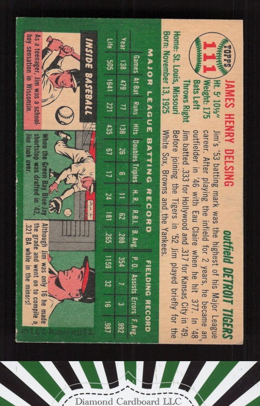 1954 Topps #111 Jim Delsing EXMT f, back