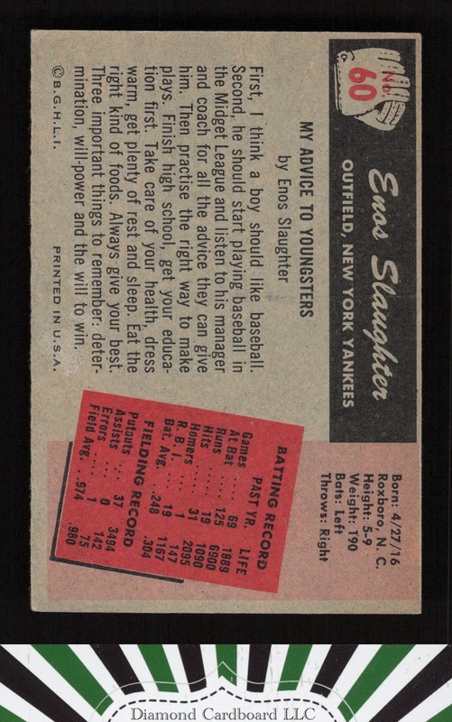 1955 Bowman #60 Enos Slaughter EX+ a, back