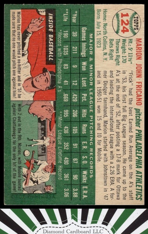 1954 Topps #124 Marion Fricano VGEX j, back