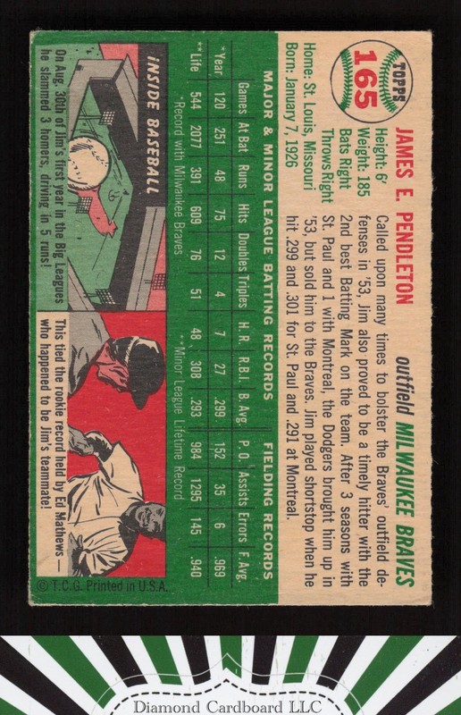 1954 Topps #165 Jim Pendleton VGEX a, back