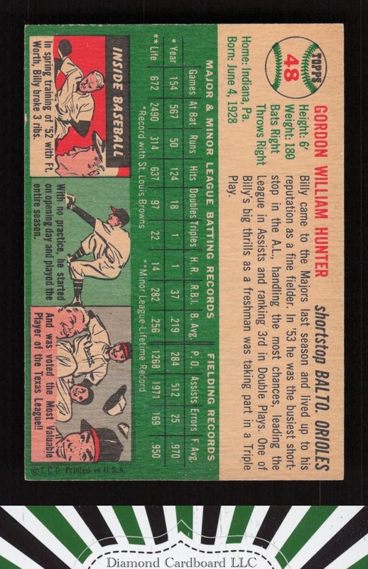 1954 Topps #48 Billy Hunter EX+ j, back
