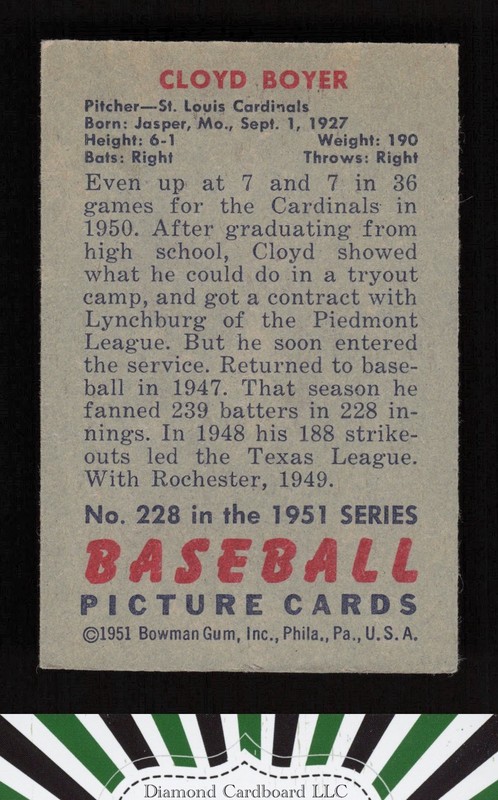 1951 Bowman #228 Cloyd Boyer VGEX [CENTERED], back
