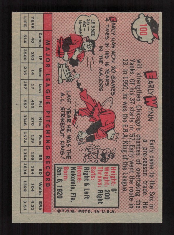 1958 Topps #100 Early Wynn White Letters NM (MC) j, back