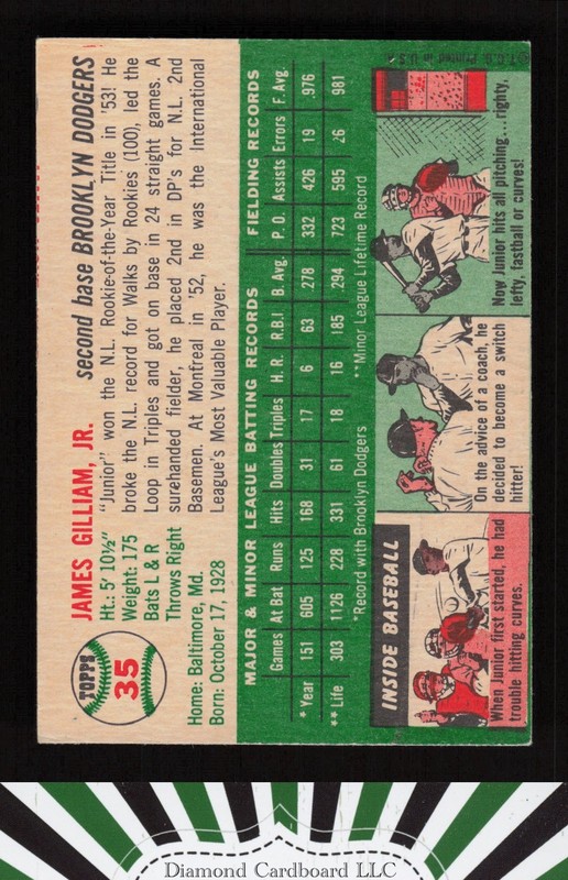 1954 Topps #35 Junior Gilliam EX j, back