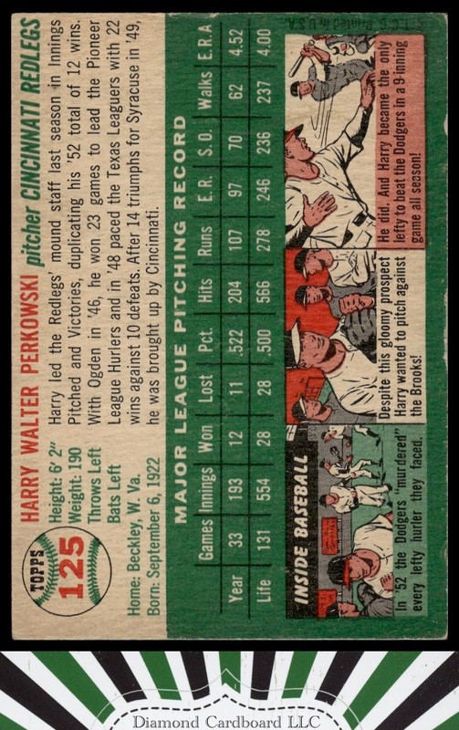 1954 Topps #125 Harry Perkowski GD c, back