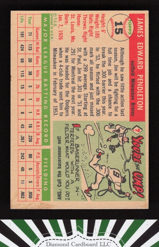 1955 Topps #15 Jim Pendleton EX e, back