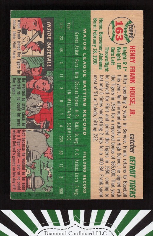 1954 Topps #163 Frank House VGEX g, back