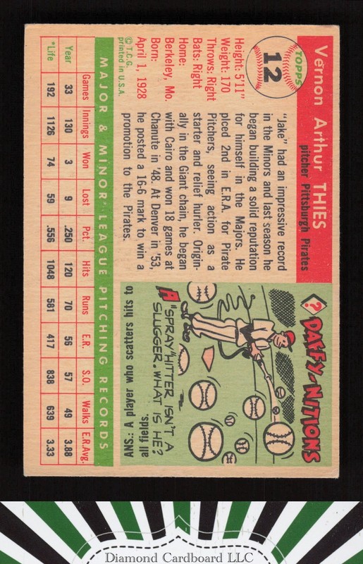 1955 Topps #12 Jake Thies VGEX i, back