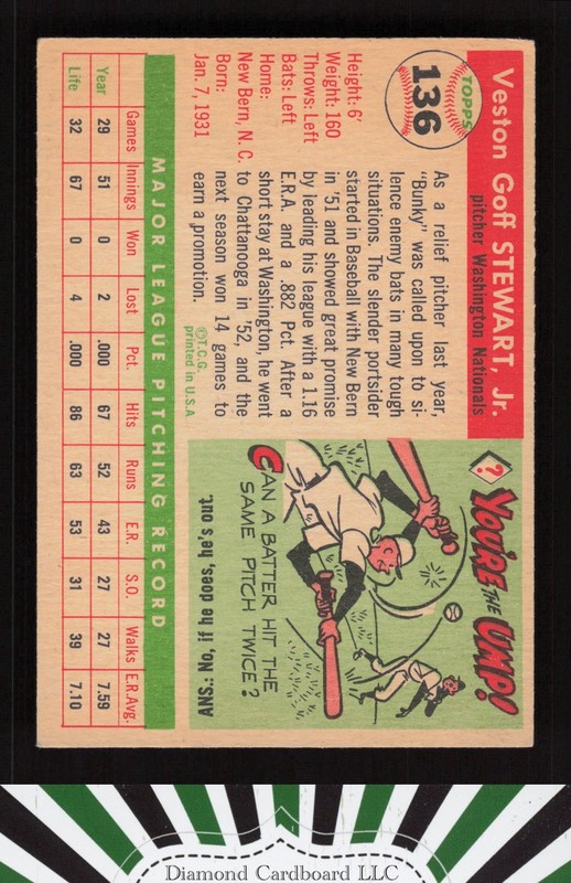 1955 Topps #136 Bunky Stewart VGEX c, back