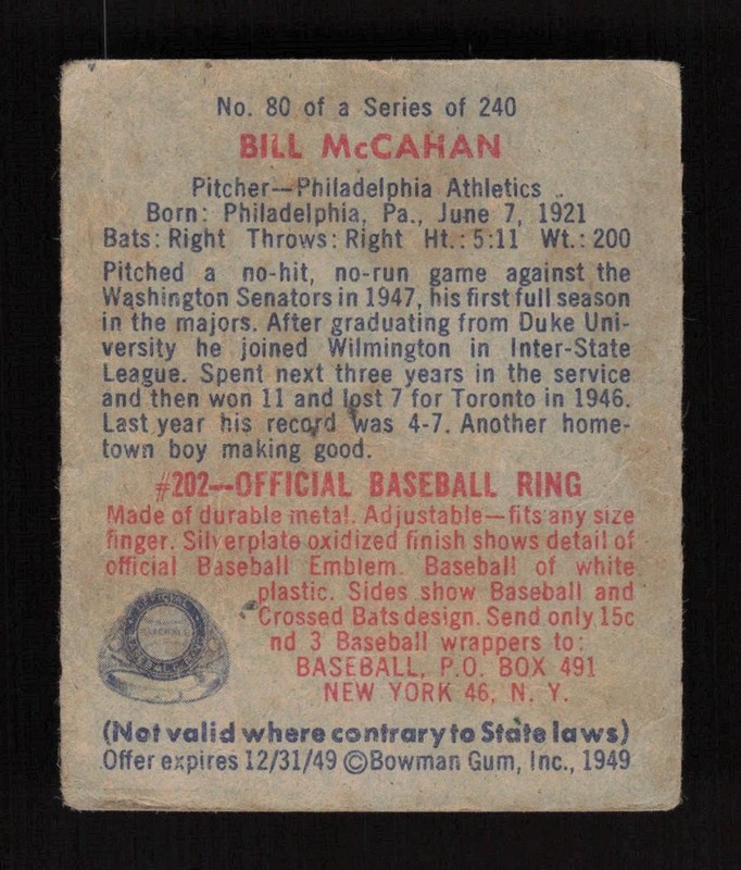 1949 Bowman #80 Bill McCahan GD, back